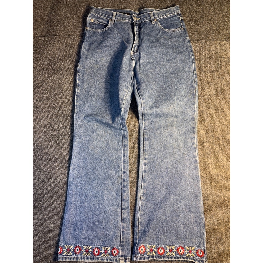 No Boundaries Bootcut Jeans Women 13 Blue Denim High Rise Embroidered Floral Leg